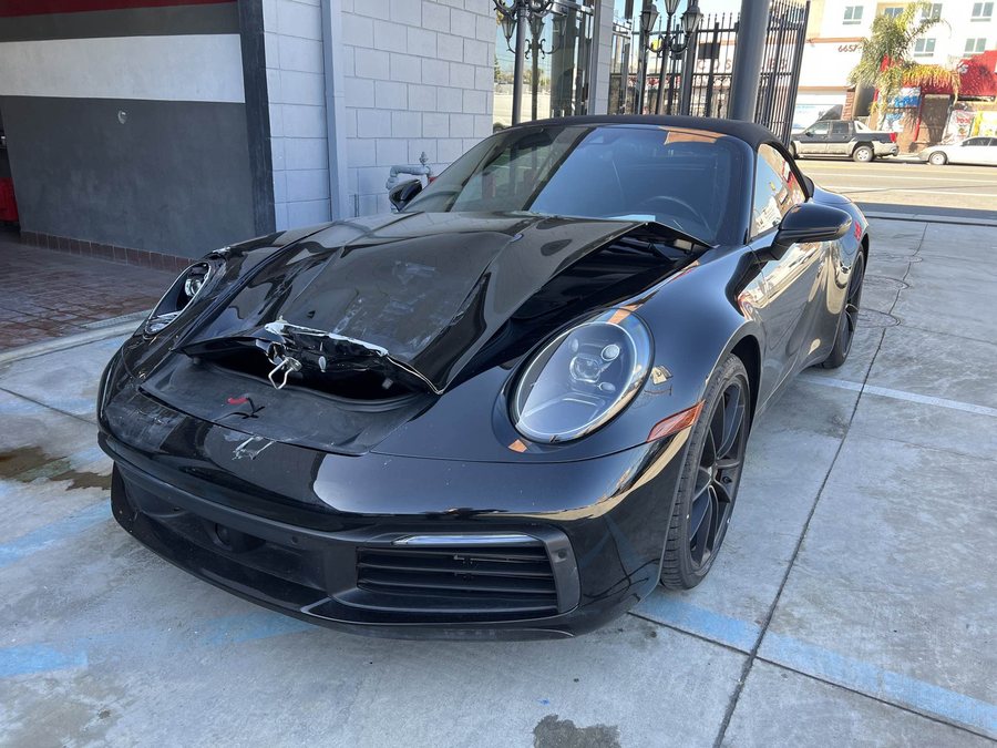 Porsche 911 Cabriolet with front-end collision damage at CBS Auto Body